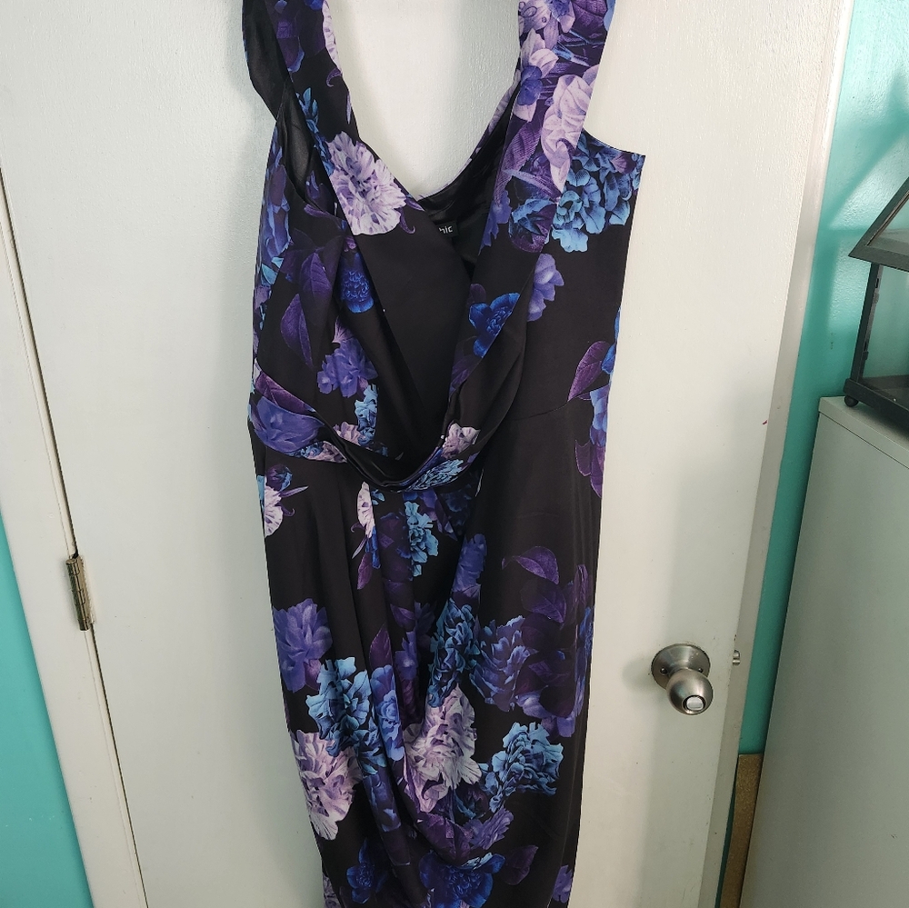 City Chic Black Dress with Purple & Blue Floral Print